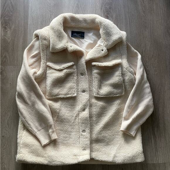 deluc motorhead ivory off white cozy sherpa knit combo shacket jacket coat small - Picture 4 of 8